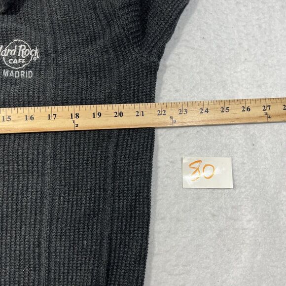 Vintage Hard Rock Cafe Madrid Men's Small Henley Knit Pullover Sweater Gray - Picture 7 of 12